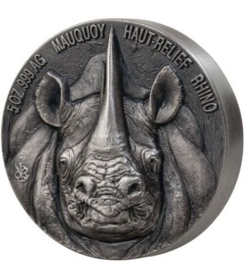 RHINO Big Five Mauquoy 5 Oz Silver Coin 5000 Francs Ivory Coast 2019