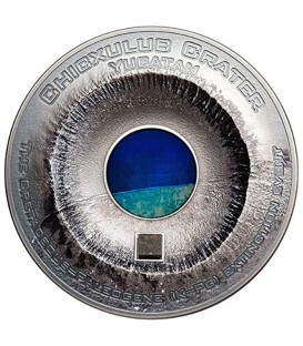 CHICXULUB CRATER METEORITE 3 Oz Silver Coin 20$ Cook Islands 2019