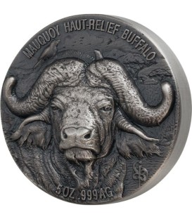 WATER BUFFALO Big Five Mauquoy 5 Oz Silver Coin 5000 Francs Ivory Coast 2020