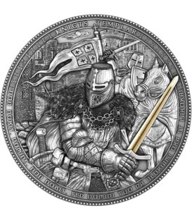 KNIGHTS TEMPLAR Assassins Gold Plating 2 Oz Silver Coin 5$ Niue 2021