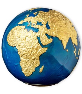 BLUE MARBLE Gold Plating Planet Earth Spherical 3 Oz Silver Coin 5$ Barbados 2021