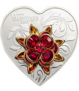 HAPPY VALENTINE DAY Swarovski Bouquet Heart Shaped Silver Coin 5$ Cook Islands 2019